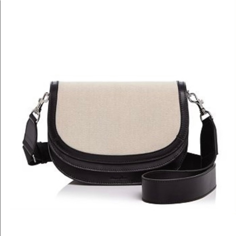 Steven Alan Landon Black Leather/ Linen Flap Saddle Shoulder Bag Black